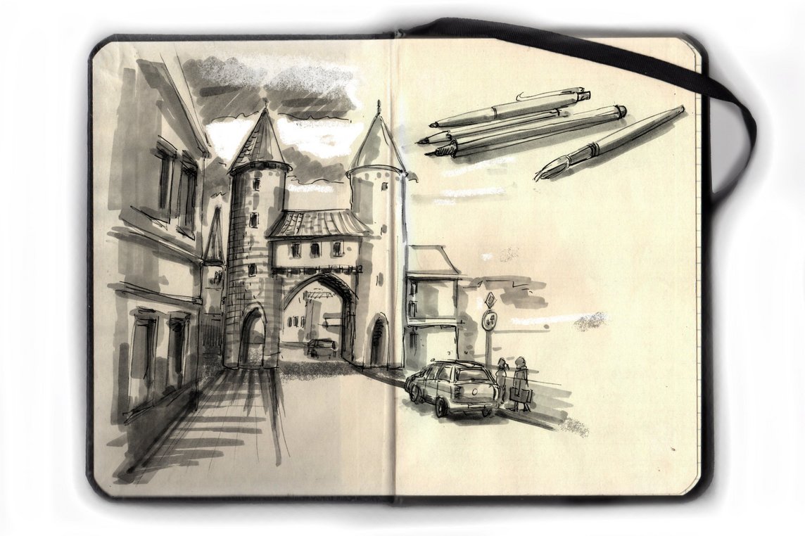 Zeichnung in einem Skizzenbuch vom Lüdinghausener Tor