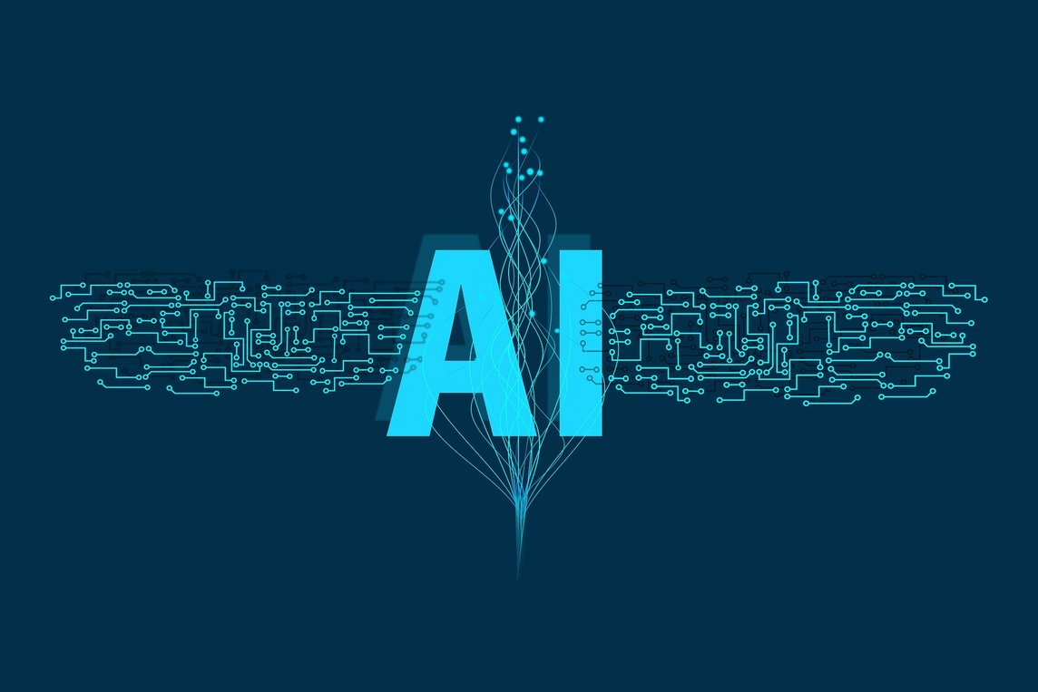 Buchstaben AI vor blauem Hintergrund